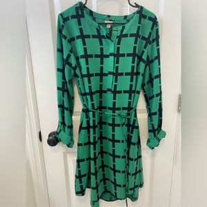 Green & black geometric Shirt Dress